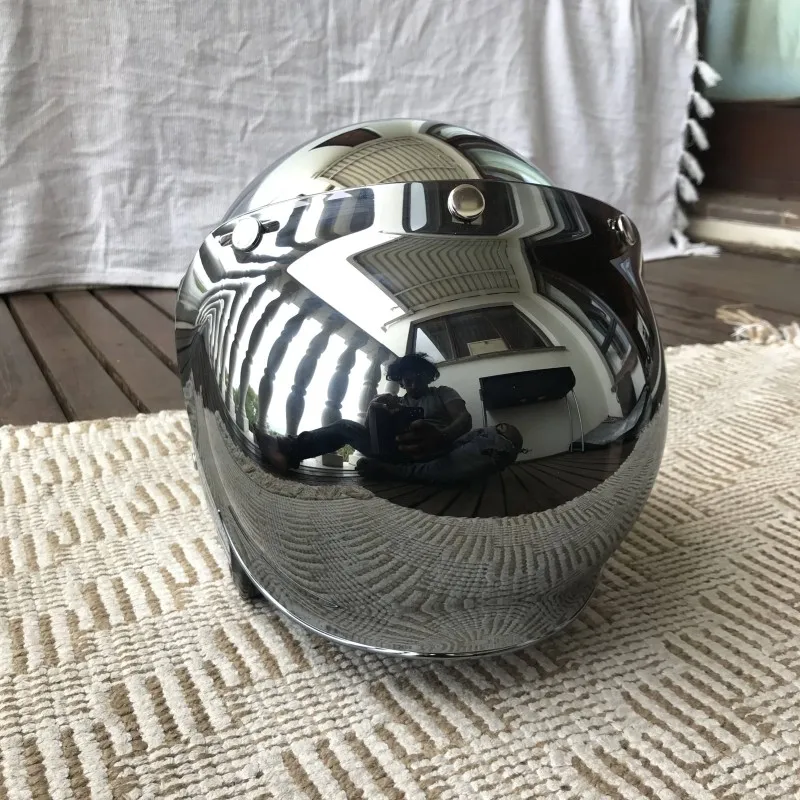Open Face Helmet Retro Vintage - Helm Motor Open Face Chrome Silver