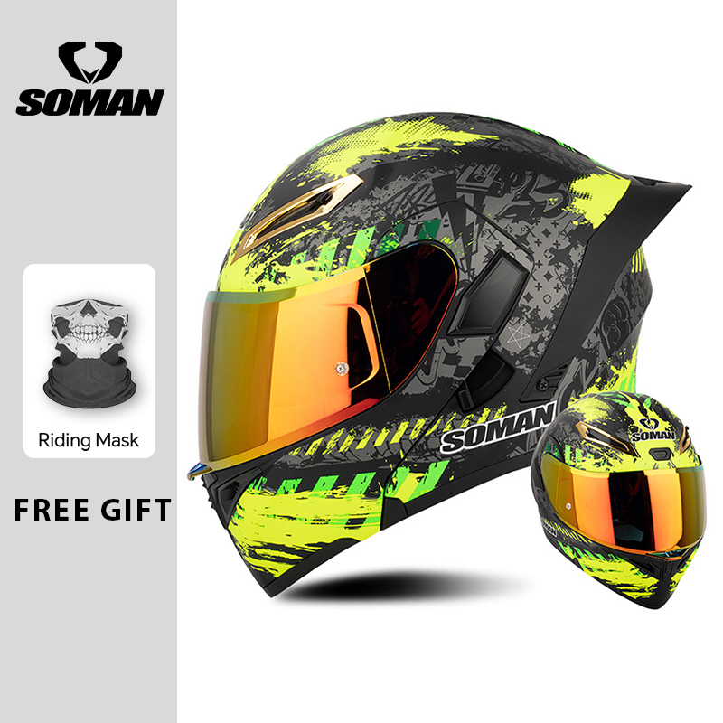 Flip Up Helmet Dual Visor - Helm Sepeda Motor Pria Bersertifikasi DOT,