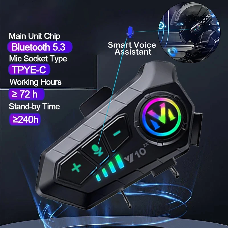 Motorcycle Helmet Bluetooth Built In - V10 2X Interkom Helm Motor Bluetooth