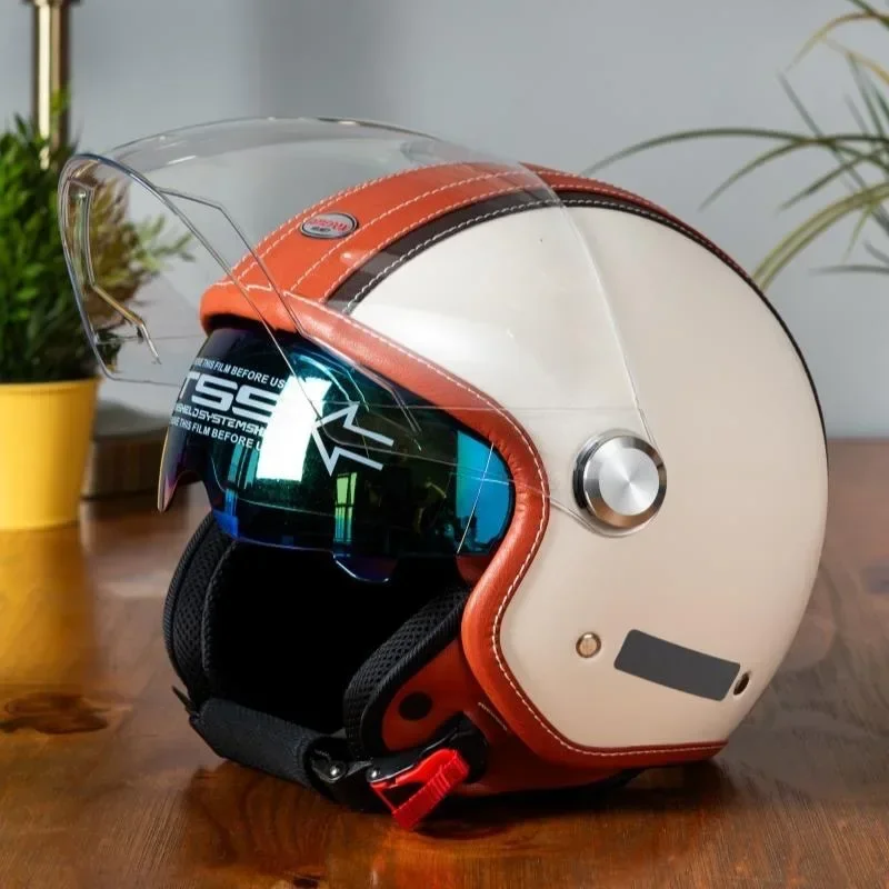 Open Face Helmet Retro Vintage - Helm Motor Kulit Klasik Model Terbuka,